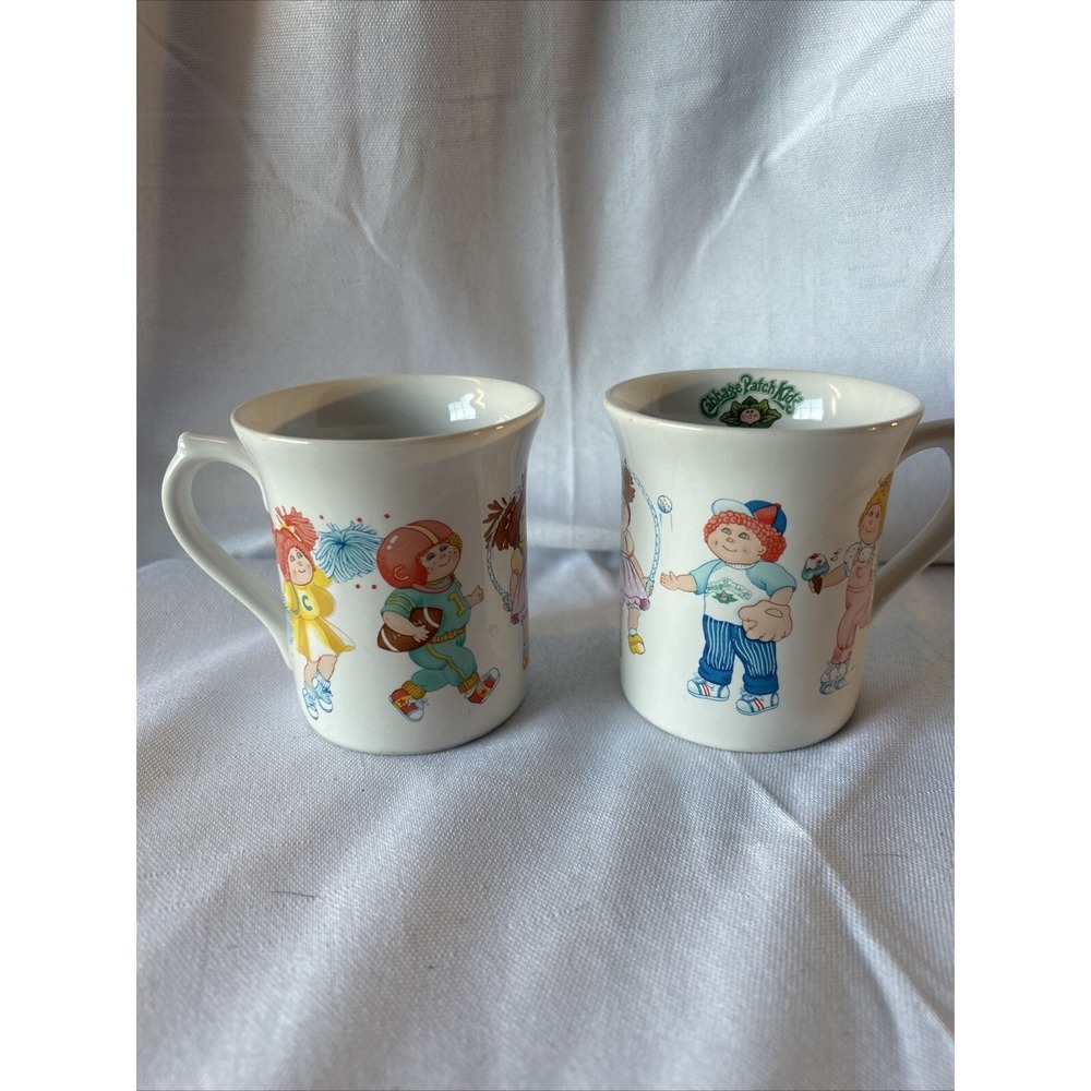Pair Vintage 1984 Cabbage Patch Kids Coffee  Mug Sports Theme‎ Cheerleader Boxed